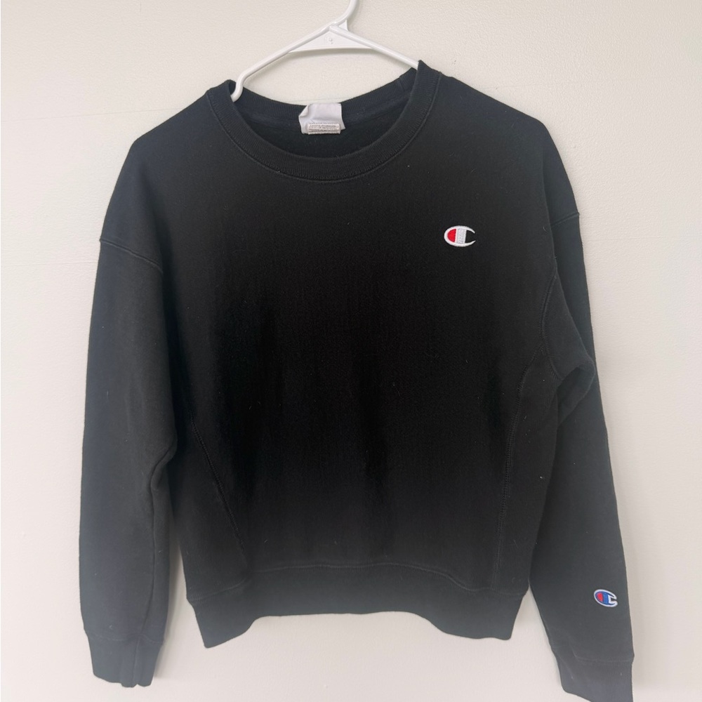 Champion Black Crewneck Sweatshirt with Embroidered Logo